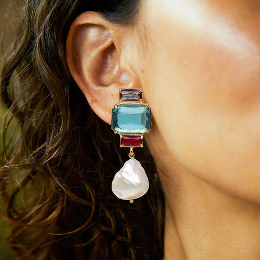 Fashionable Geometric Pearl Tassel Earrings for Women