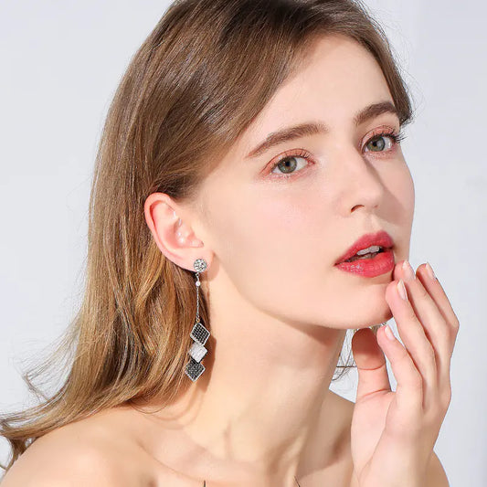 Vintage Geometric S925 Silver Long Earrings for Women