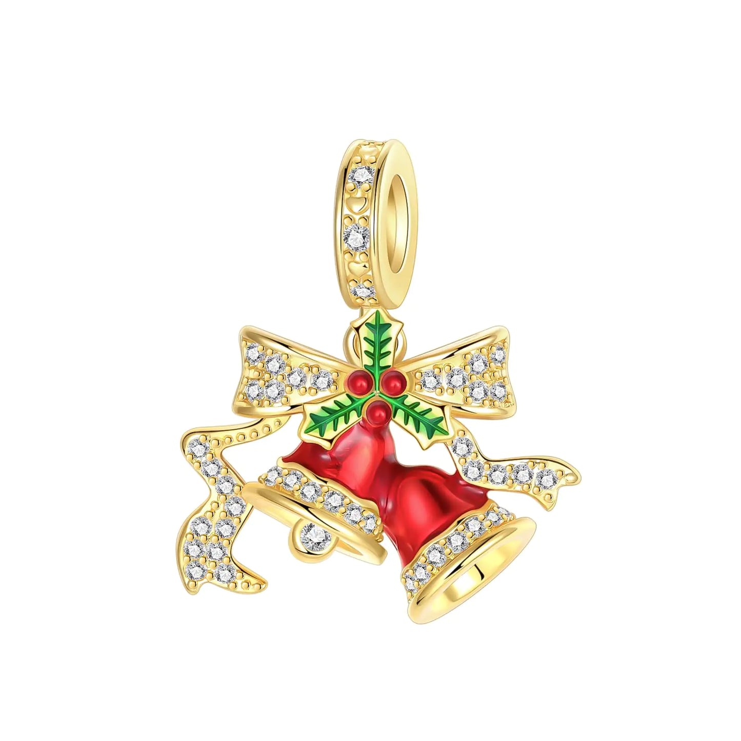 Christmas Bells 925 Sterling Silver Charm For Womens Bracelet & Necklace. Christmas Day Jewelry Gifts for Women