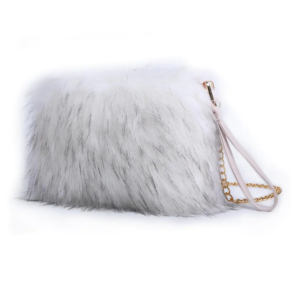 Evening Faux Fur Handbags for Women. Furry Fluffy Fuzzy Purse - Crossbody Shoulder Strap bag