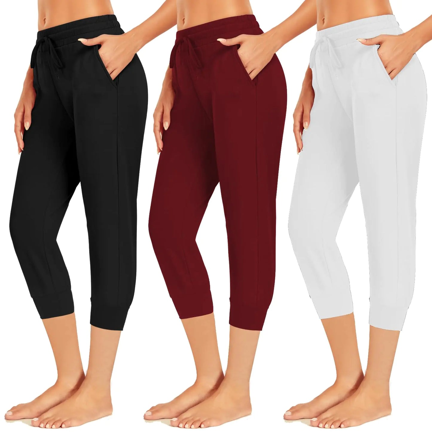 3 Pack Capri Sweatpants for Women-Womens Workout Joggers Yoga Pants with pockets, Athletic Leggings