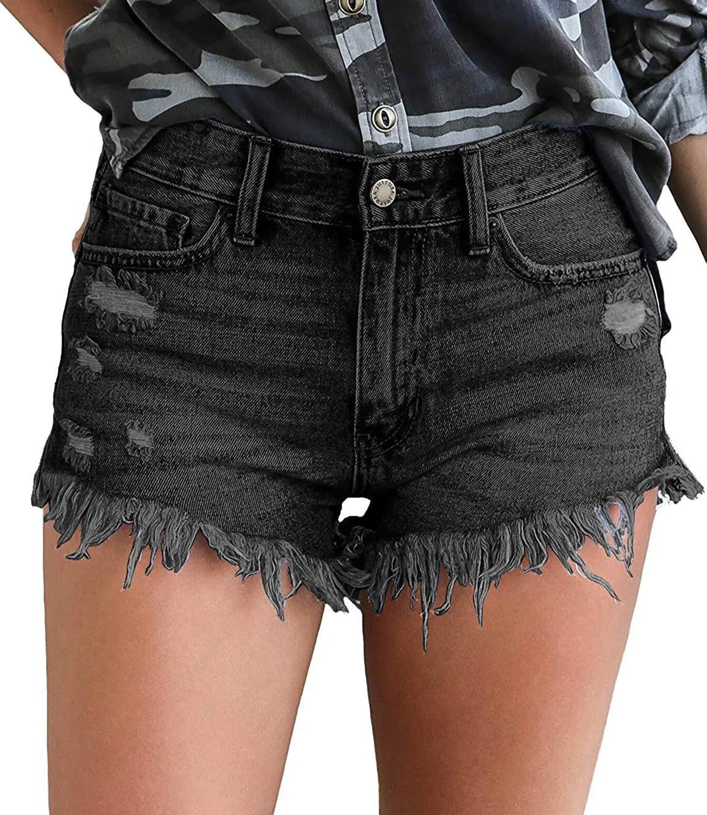 Women Jean Shorts. Mid Waisted Stretchy Denim Shorts US Small Black