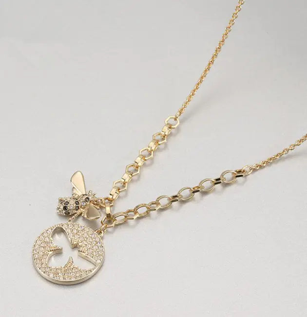 Bee Pendant Necklace and Bracelet Set for Women