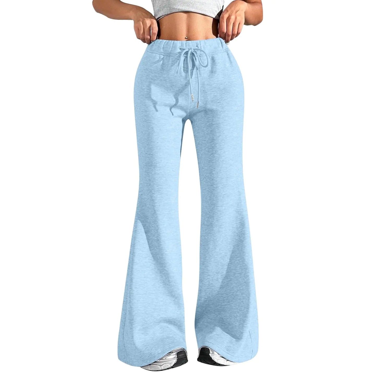 Baggy Flared Fleece Sweatpants for women. Drawstring High Waisted Cotton Lightweight Yoga Pants, Bell Bottom Tummy Control Gym pants with Pockets Y2k