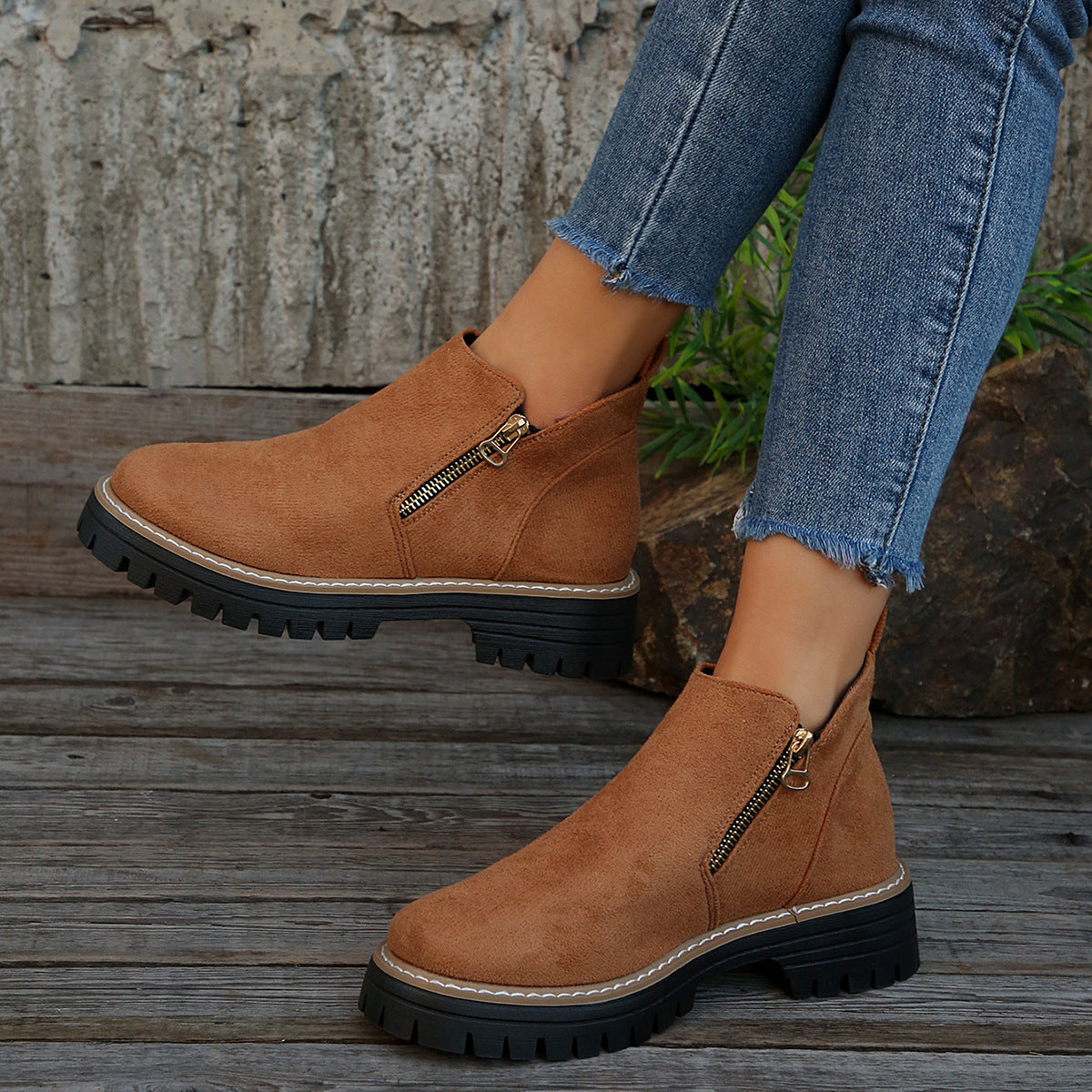 Plus Size Chelsea Spring And Autumn Suede Side Zipper Boots