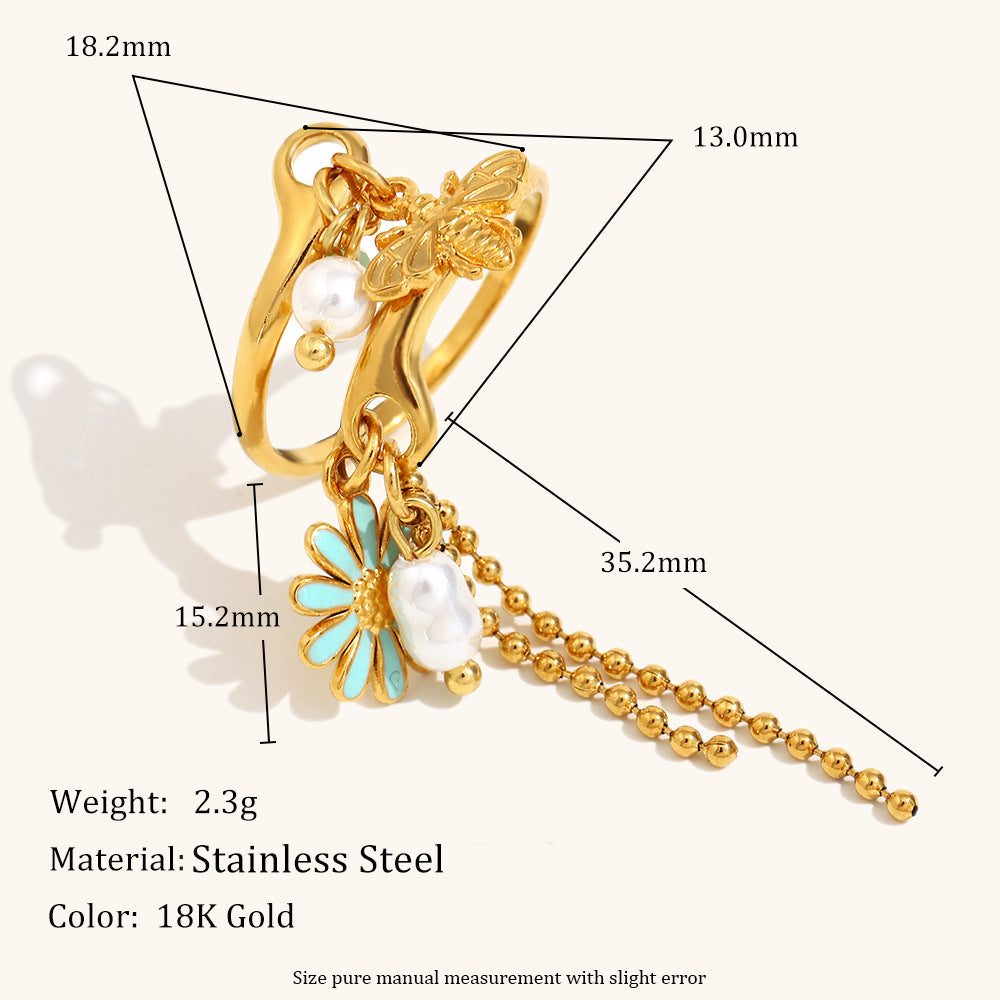Tassel Open Ring Stainless Steel 18K Gold Plating Bee