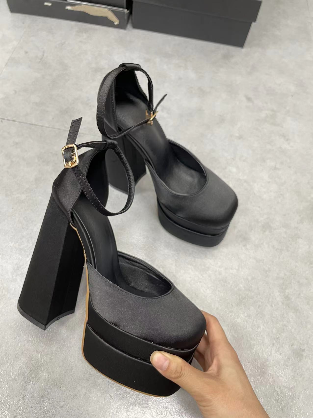 Summer Chunky Heels Women's Satin Open-Toe Sandals