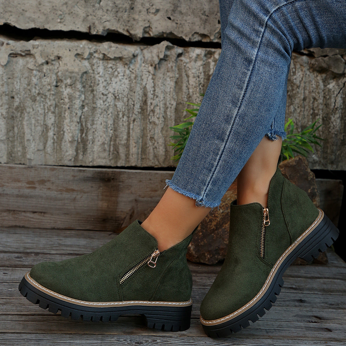 Plus Size Chelsea Spring And Autumn Suede Side Zipper Boots