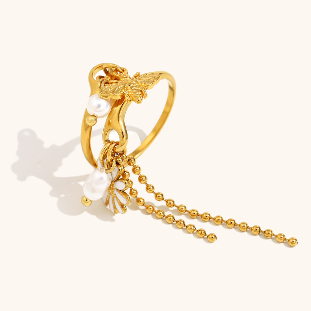 Tassel Open Ring Stainless Steel 18K Gold Plating Bee