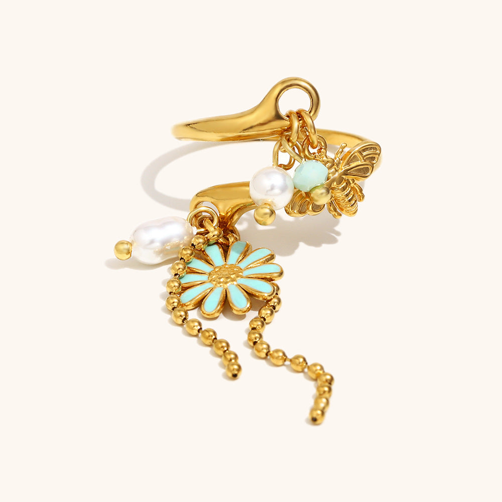 Tassel Open Ring Stainless Steel 18K Gold Plating Bee
