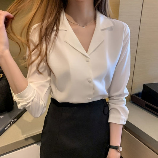 Women's Solid Color Loose Buttons Chiffon Shirt