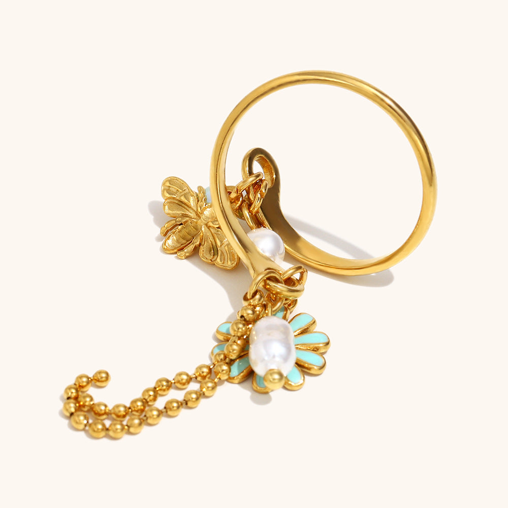 Tassel Open Ring Stainless Steel 18K Gold Plating Bee