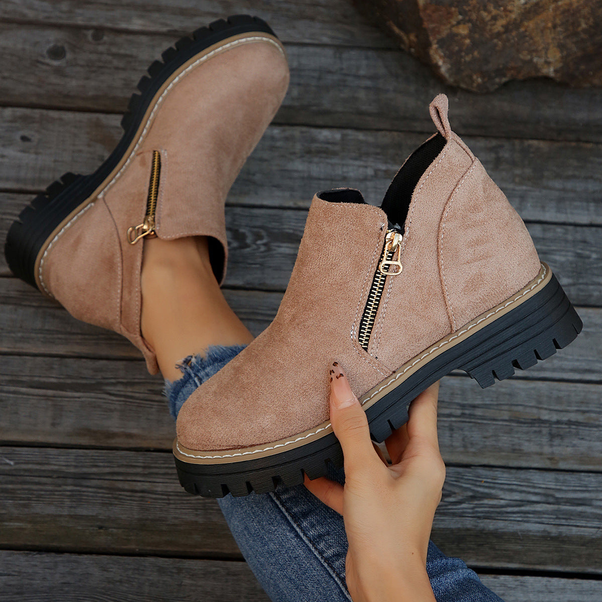 Plus Size Chelsea Spring And Autumn Suede Side Zipper Boots