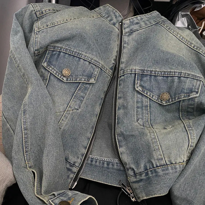 Loose All-matching Short Long Sleeve Denim Coat