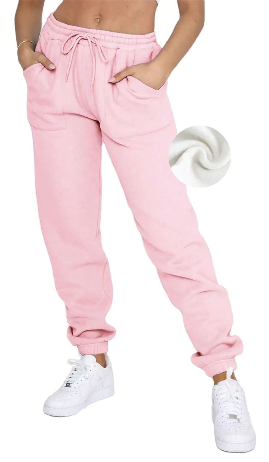 Fleece Lined Womens Sweatpants - High Waisted Joggers, Cotton Drawstring Baggy Sweatpants for Women
