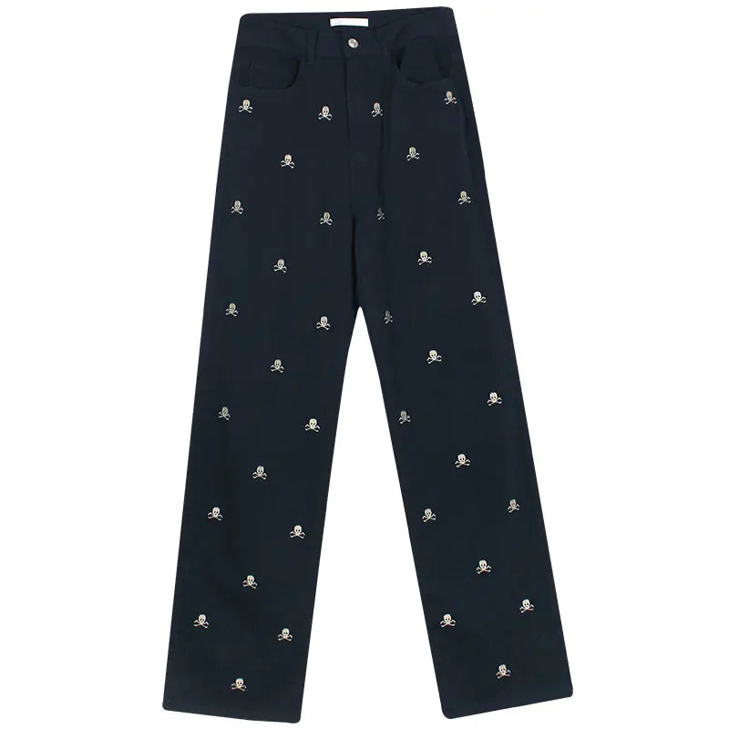 Tibetan Blue Skeleton Head Loose Relaxed Pants for Women