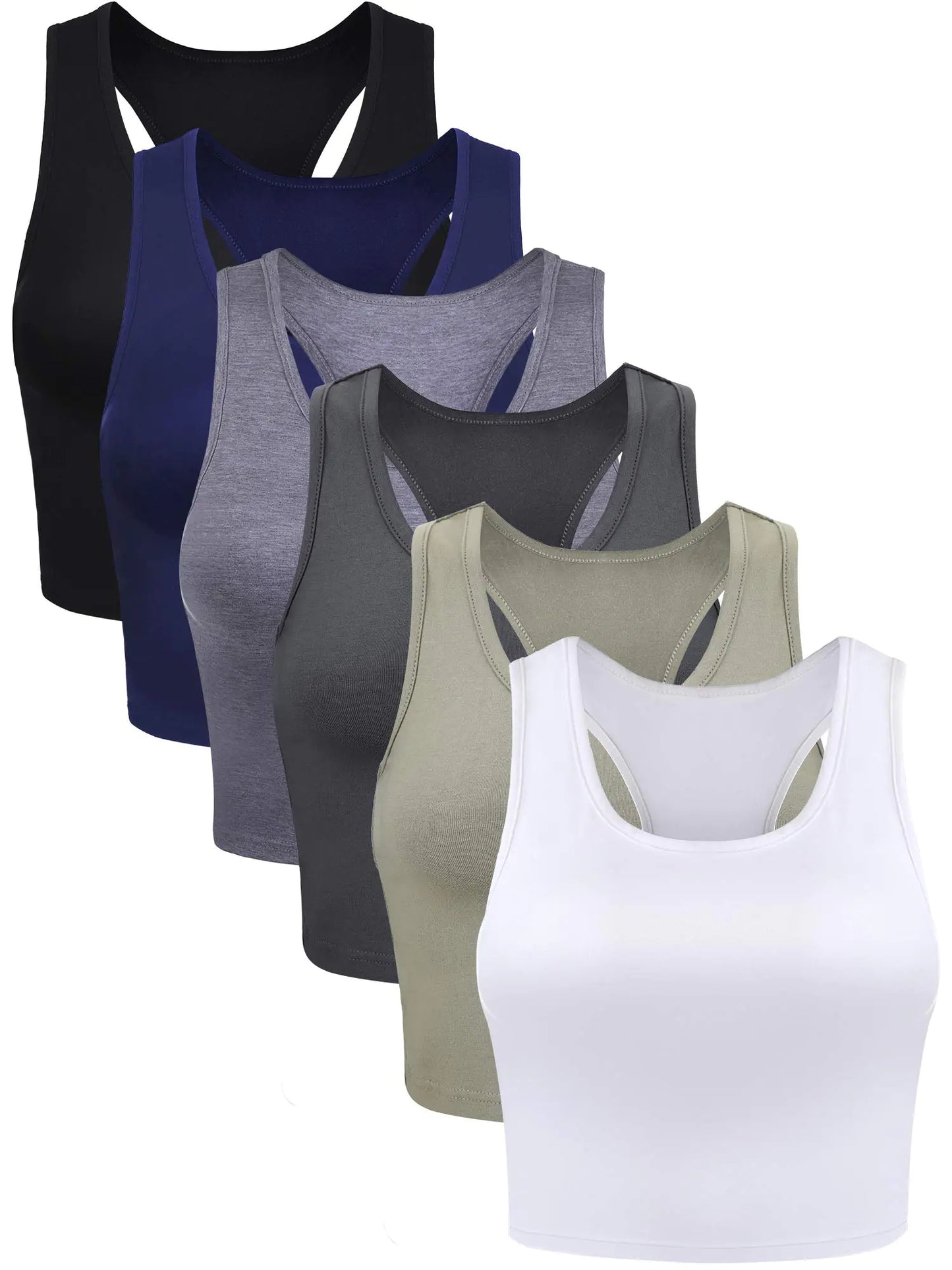 6 Pieces Basic Sleeveless Racerback Sports Crop Tank Tops for Women. Girls Daily Wearing (Black, White, Dark Grey, Navy Grey, Olive)