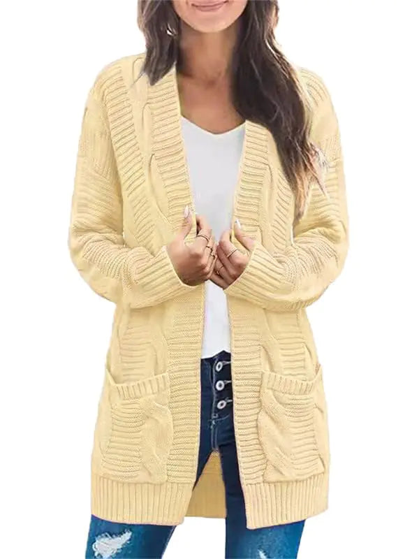 Womens Cable Knit Open Front Cardigan. Chunky Boyfriend Sweaters, Overcoats Outwear