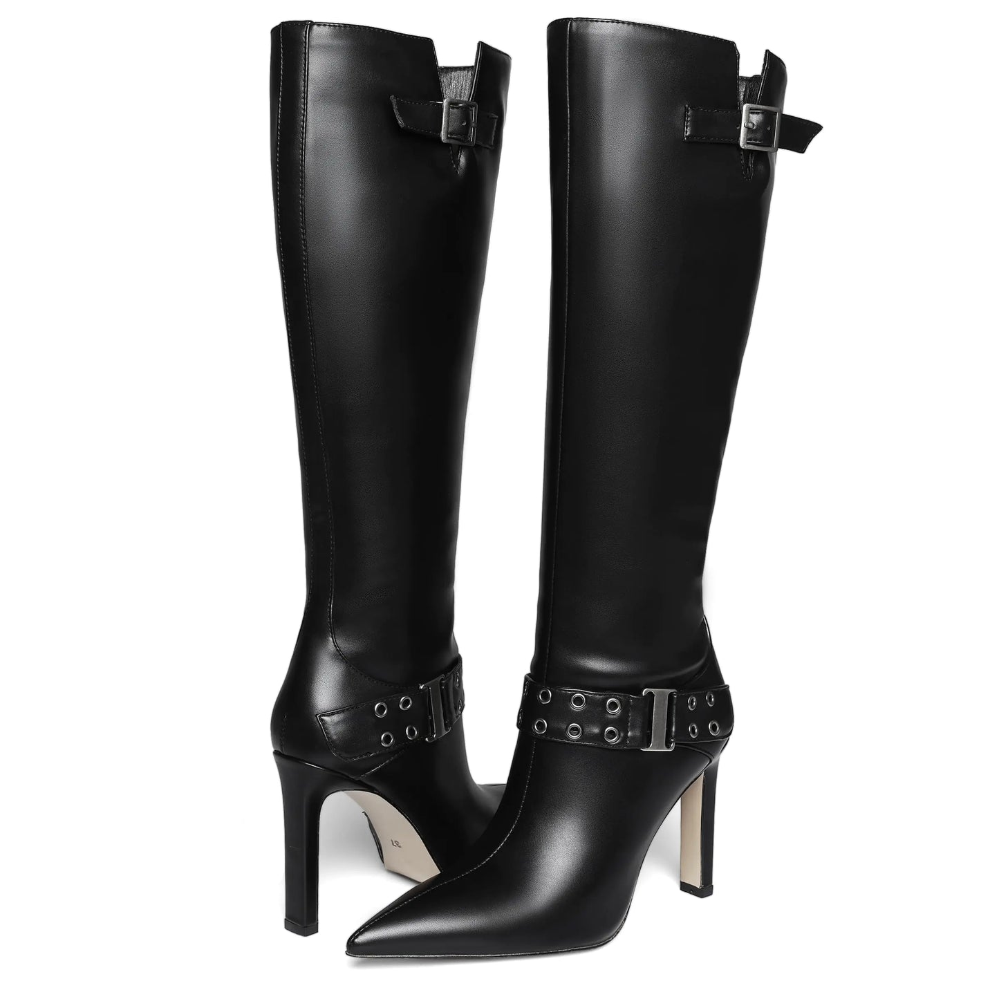 Women Knee High Boots. Pointed Toe Tall Sexy Stiletto High Heels Long Boots, Fashion Trendy Buckle Slouch Zipper Boots