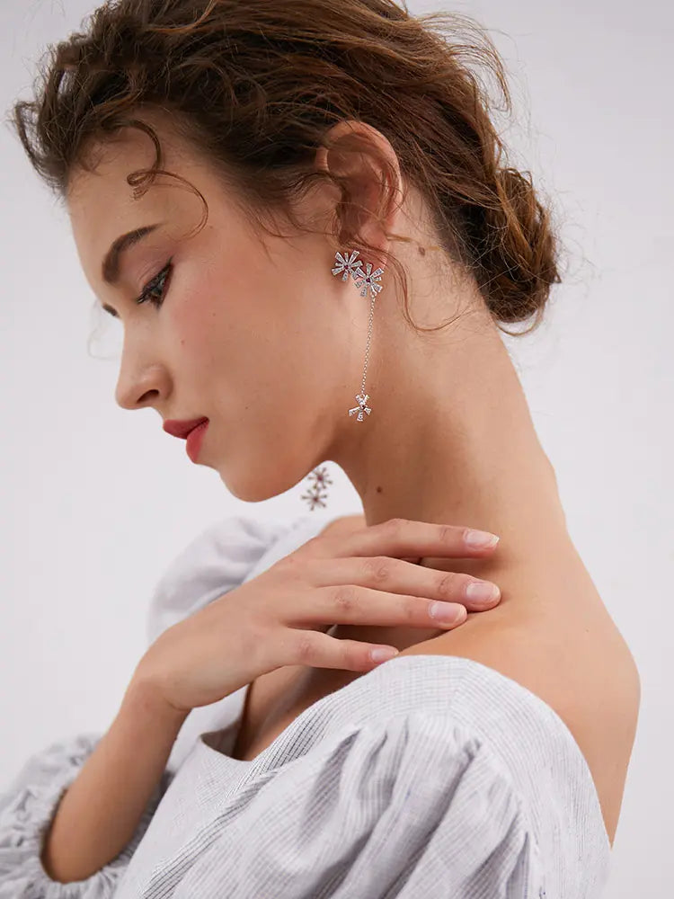 925 Silver Snowflake Drop Earrings for Women