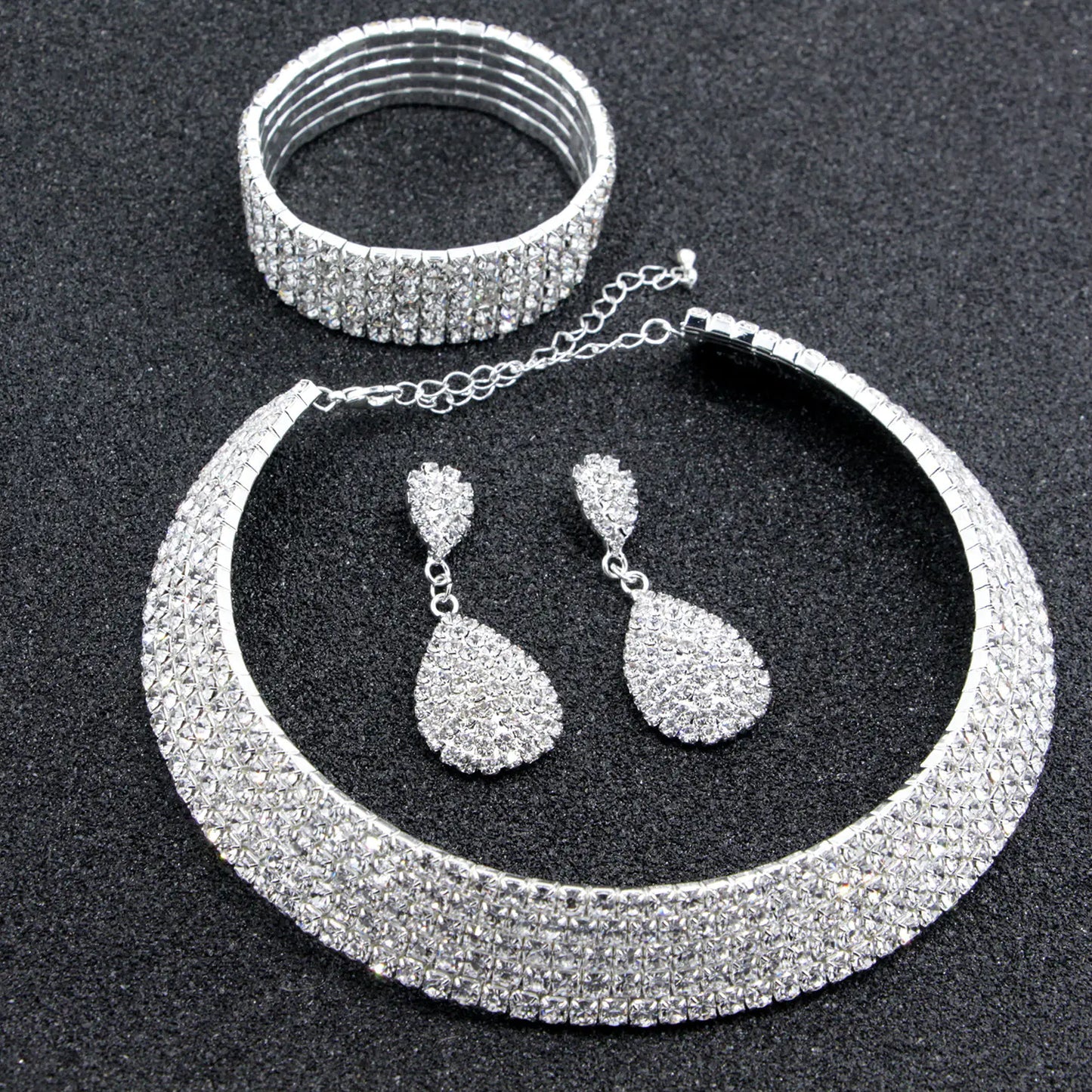Bridal Jewelry Set with Crystal Necklace, Bracelet, Earrings
