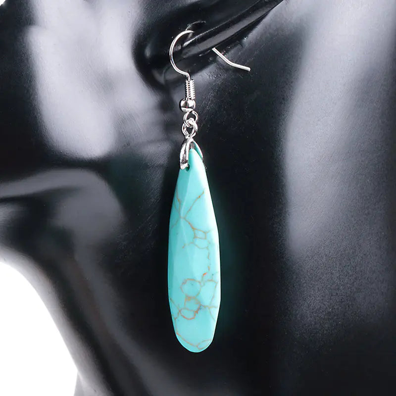 Natural Gemstone Long Geometric Drop Earrings for Women