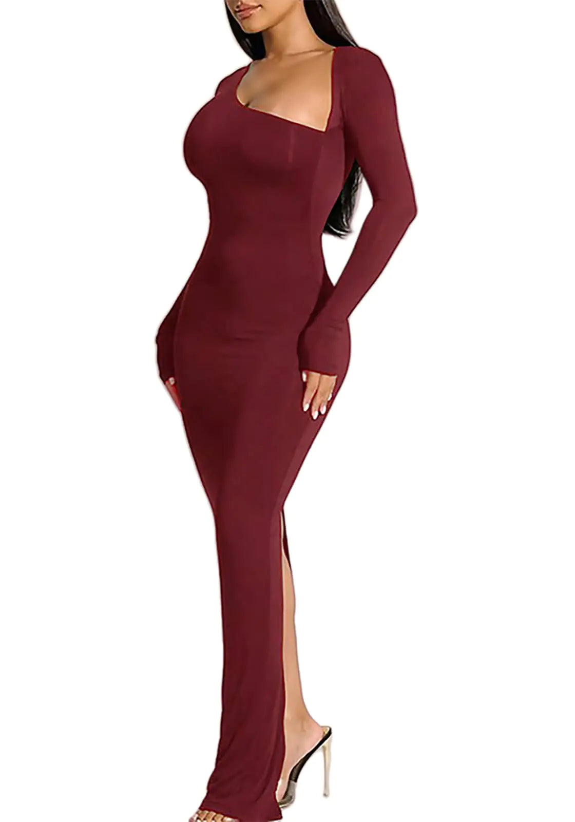 Long Sleeve Back Slit Wrap Dress. Formal Cocktail Women Elegant Party Dress, Club Maxi Dresses