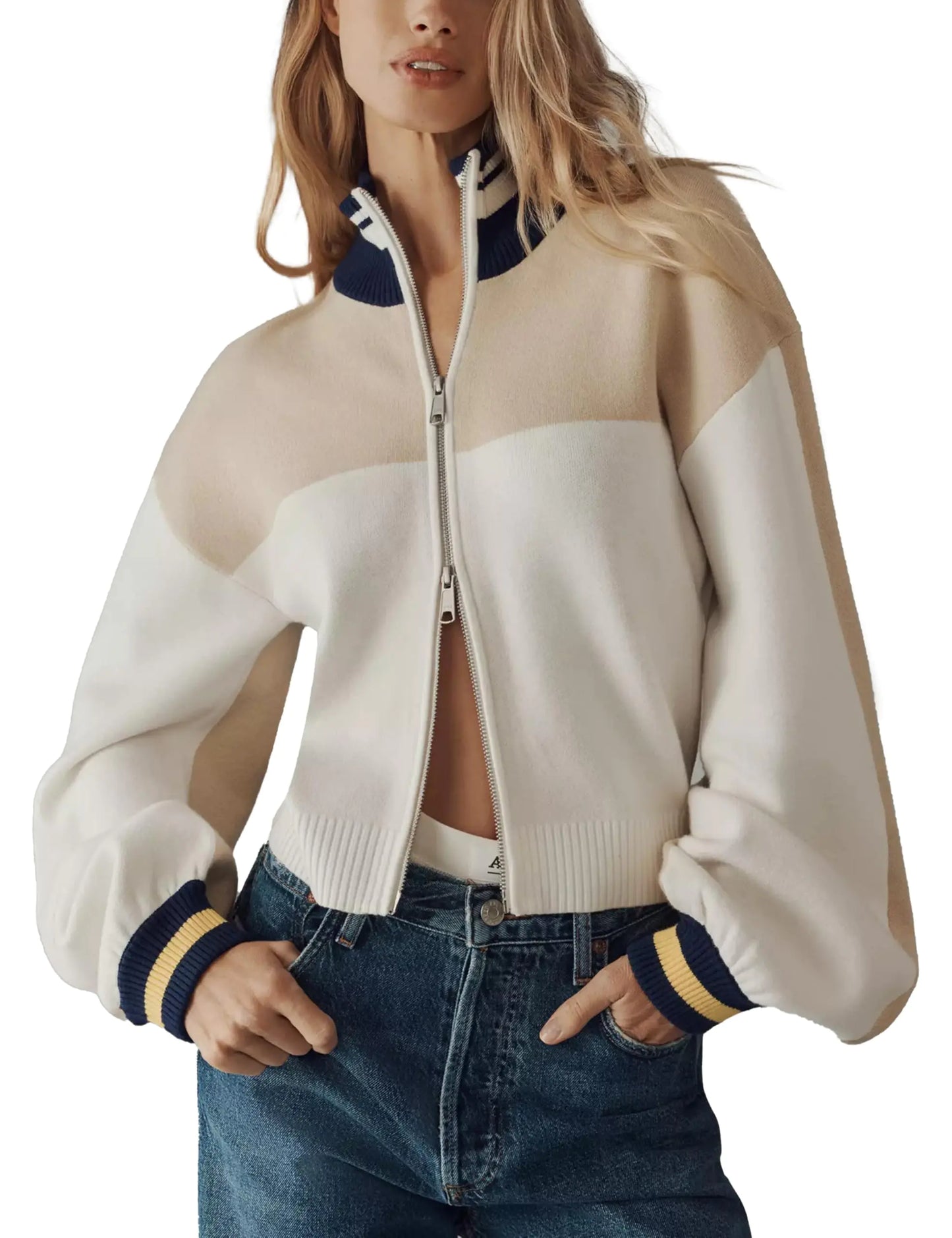 Vimida Womens Double Zip Up Long Sleeve Knitted Cardigan Sweaters