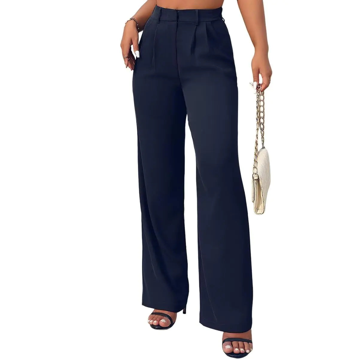 Wide Leg High Waisted Trousers with Pockets. Comfortable Work Pants for Women, Business Casual Pants