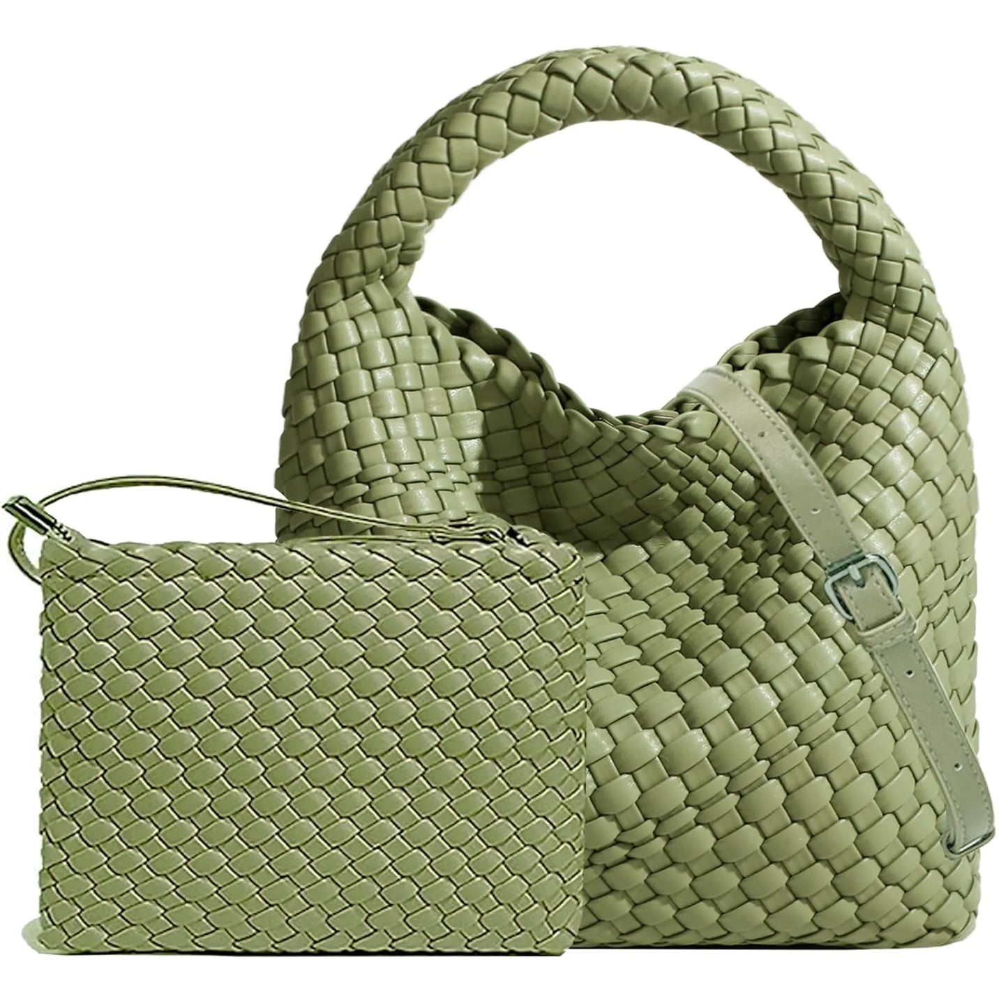 Handmade Woven Shoulder Bags for Women. Cute Hobo Tote Handbag & Mini Clutch Purse with Magnetic Buckle Crossbody Phone Bag