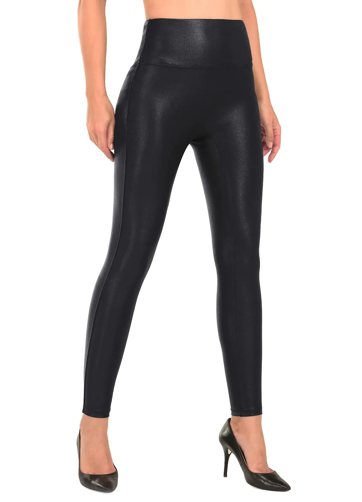 Faux Leather Leggings for Women. High Waisted Leather Pants, Tummy Control leggings Black X-Large