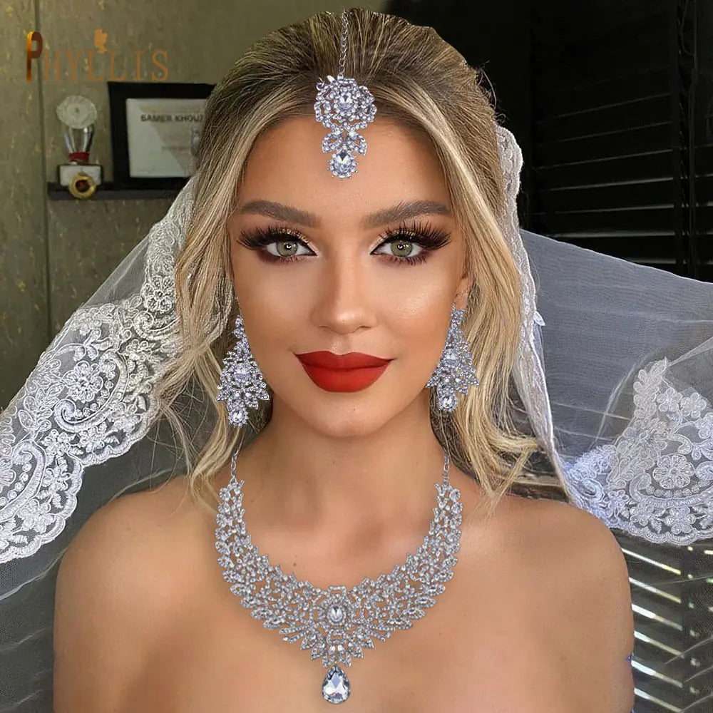 C30 Wedding Forehead Chain Necklace Earrings Set