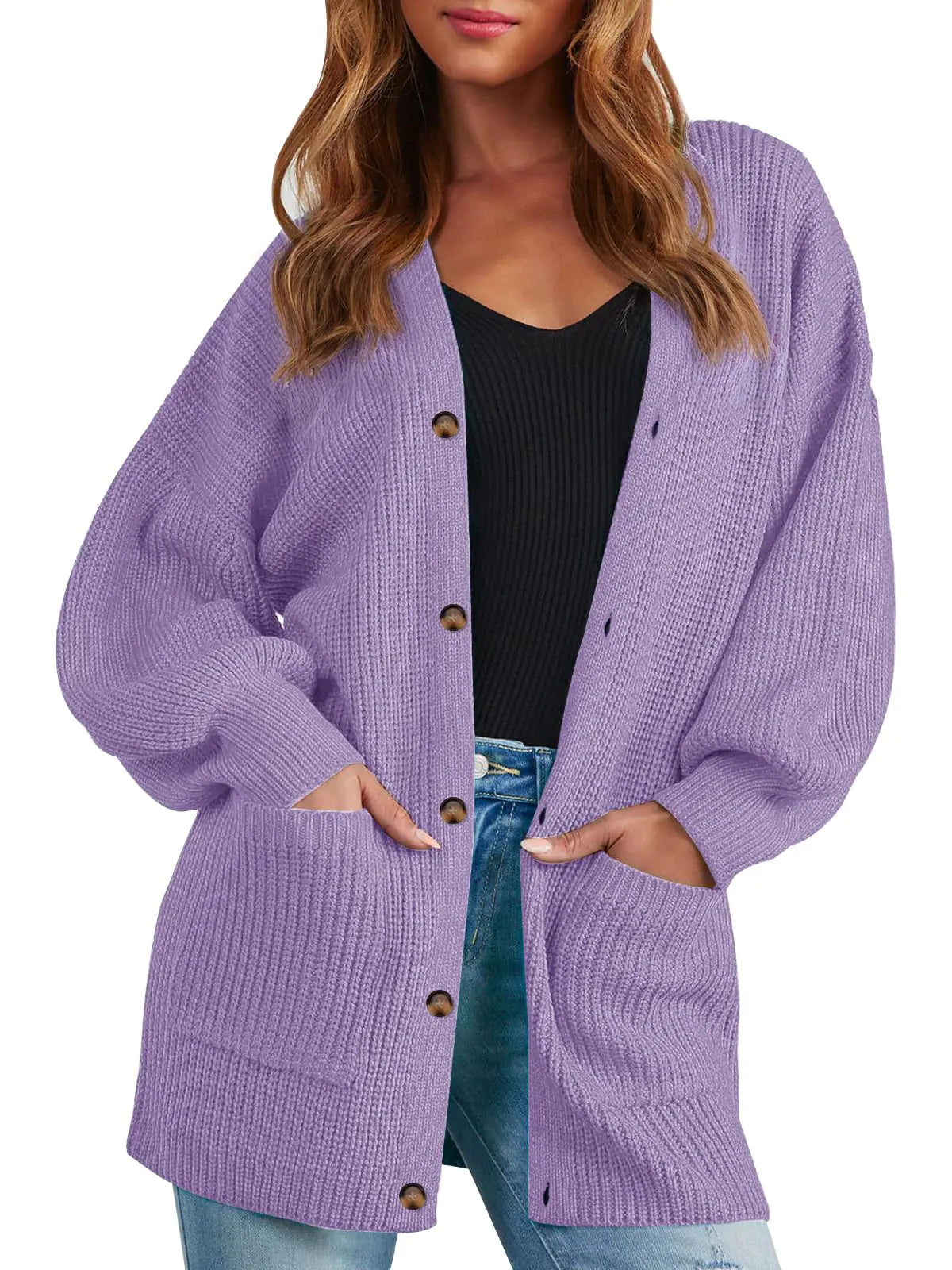 Oversized Chunky Knit Long Cardigan. Open Front Button Sweater, Trendy Fall Coat with Pockets