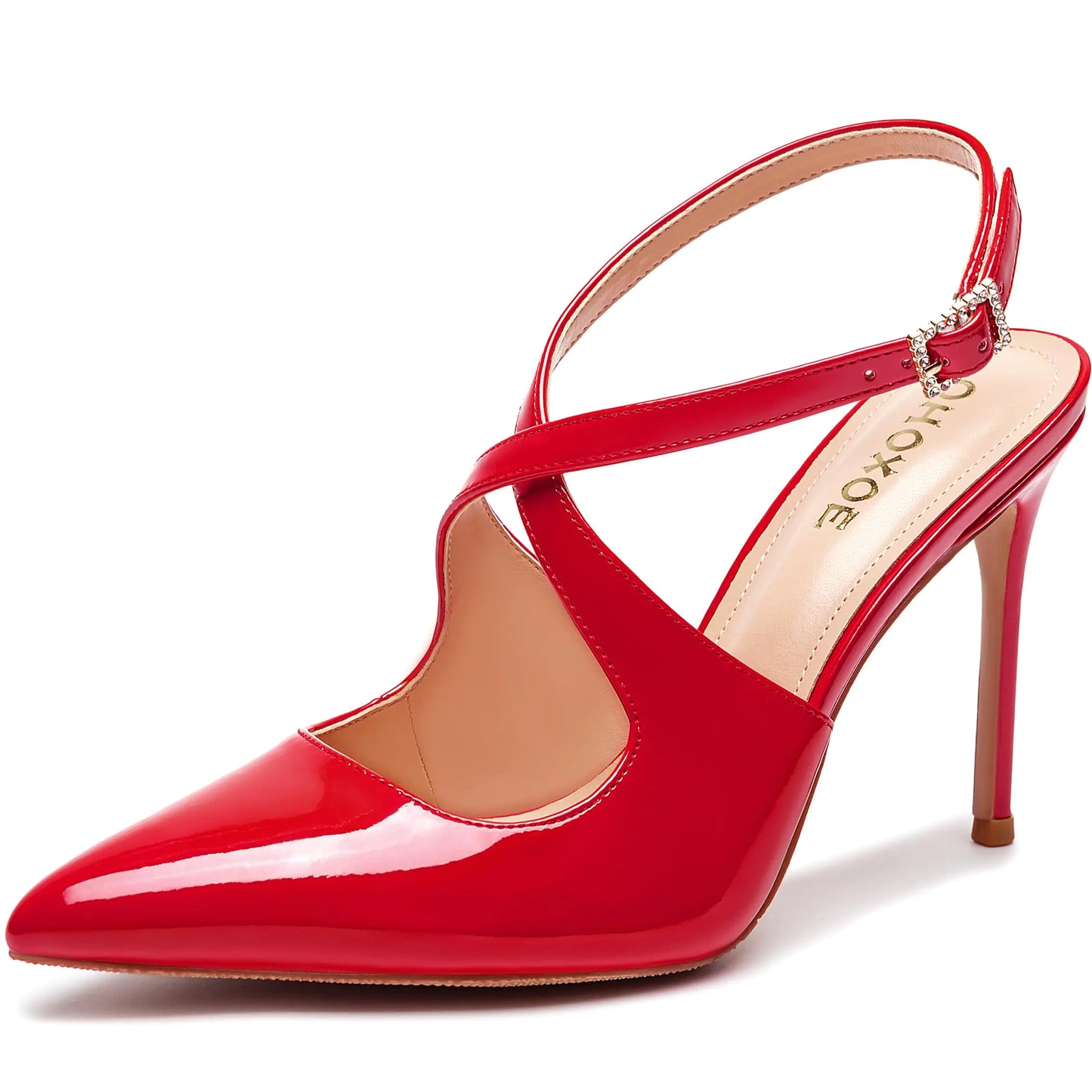 Closed Pointed Toe Sling Back Kitten heels. Red Stiletto shoes for Women, Party Dress Sandals. Size 10