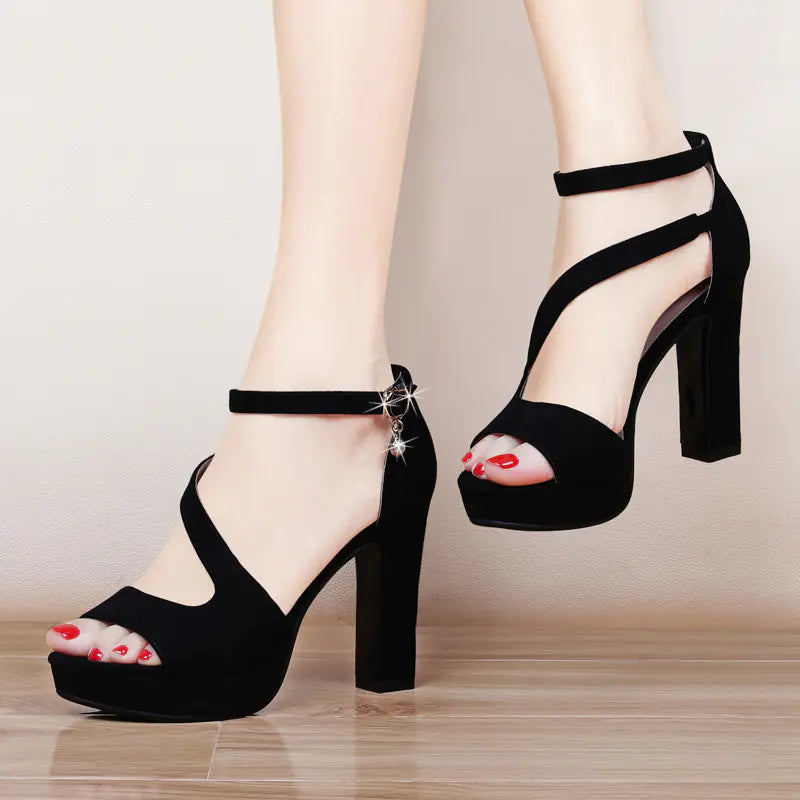 High Heels with Thick Sole and Waterproof Design