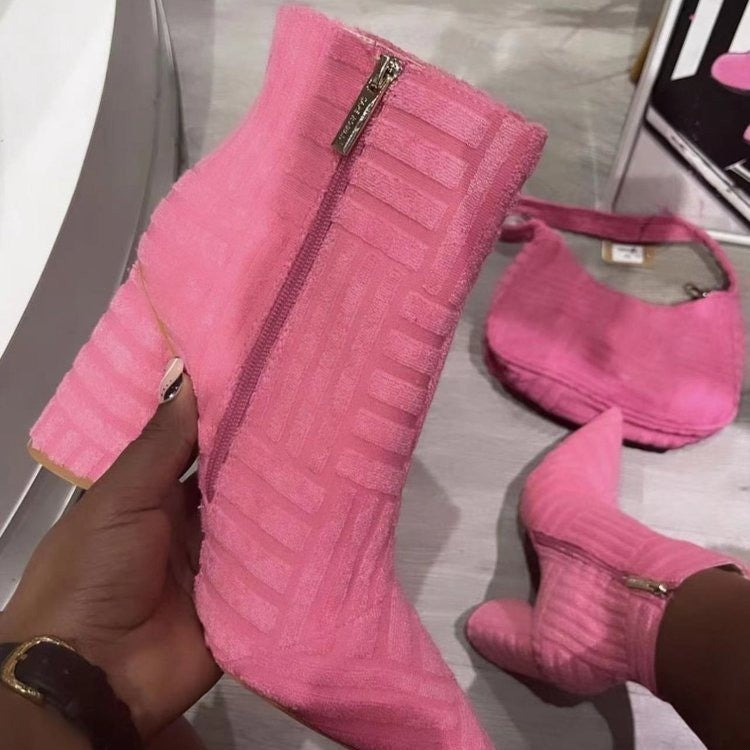 Women Fashion Pionted Toe Heel Boots Shoes