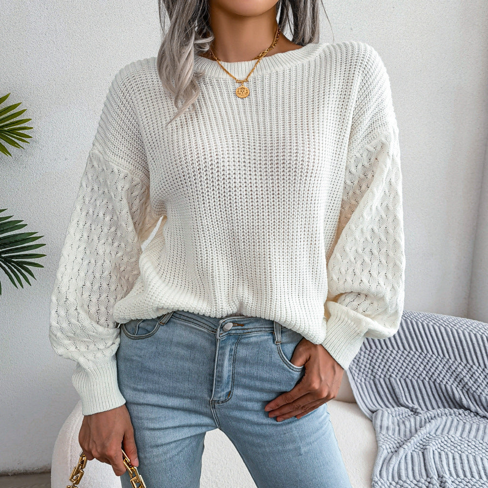 Women Autumn/Winter Casual Lantern Long Sleeve Knitted Sweater.