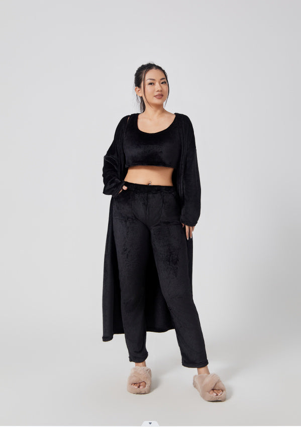3 Piece Cozy Warm Pajama Lounge Set, Winter Dress
