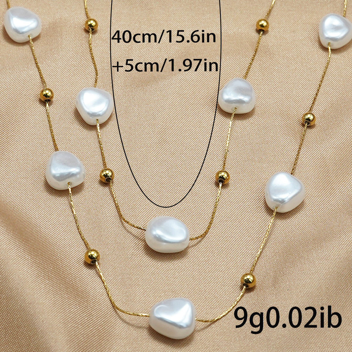 Lxalry 18K Gold Plated Pearl Studded Stainless Steel Necklace. Minimalist Lightweight Hypoallergenic Women Gift
