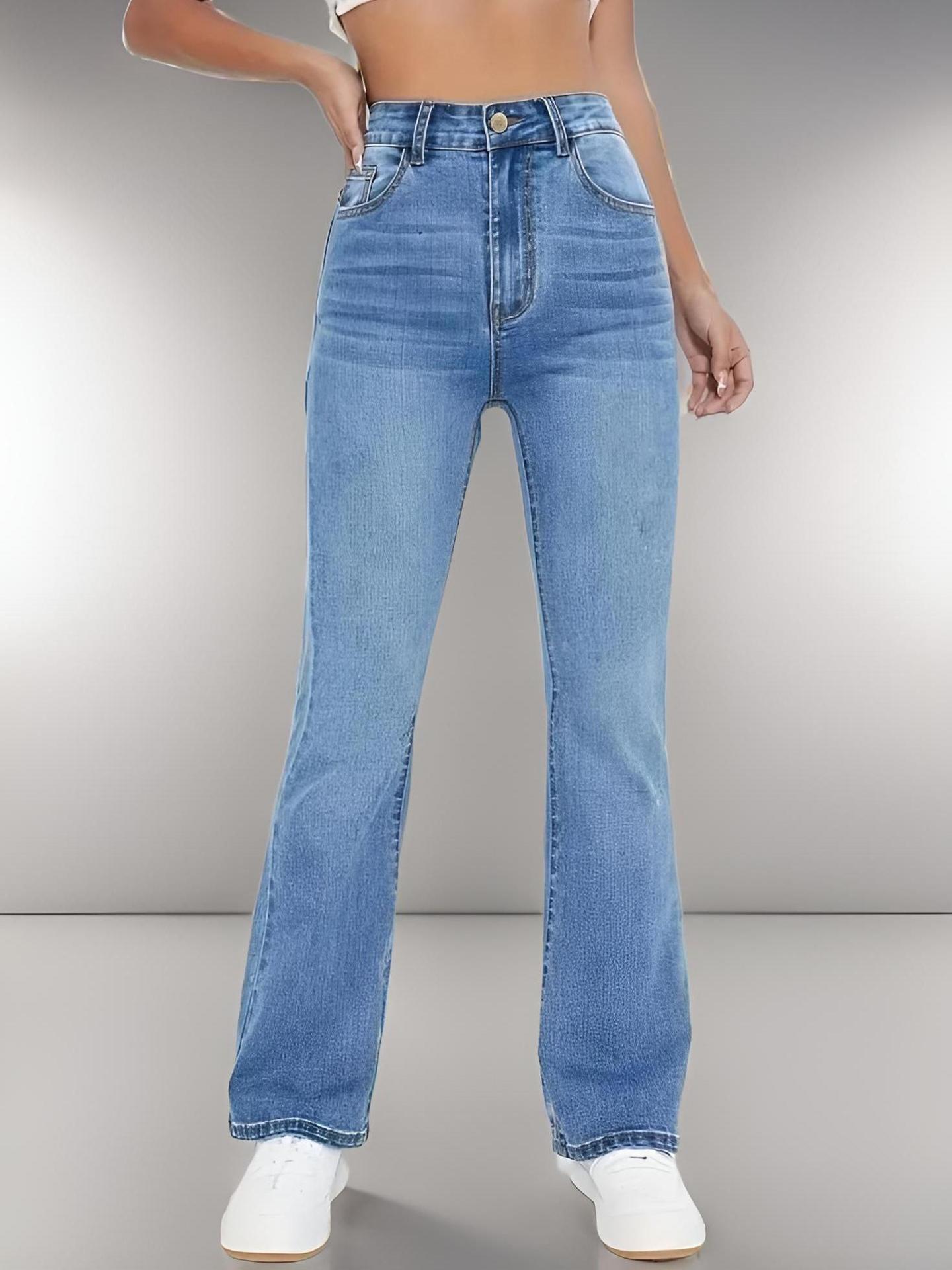 Women Skinny Light Blue Jeans. Slim-fit Figure Flattering Pants