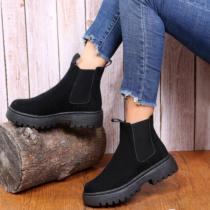 Women Solid Color Chunky Ankle Boots. Autumn Winter Platform Shoes