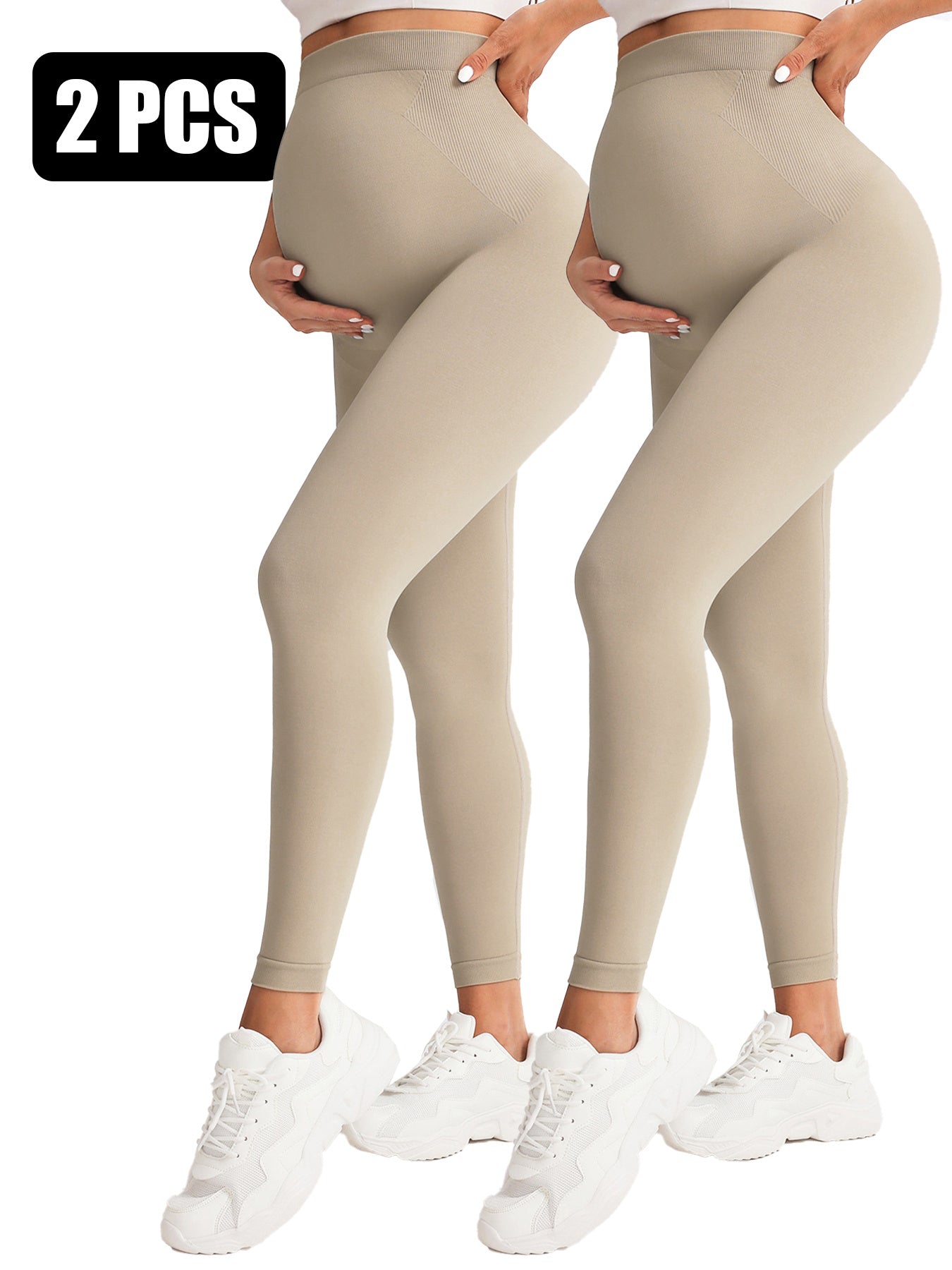 2 Pack  Maternity High-Waisted Seamless Yoga Pants - Tummy Support Fitness Leggings