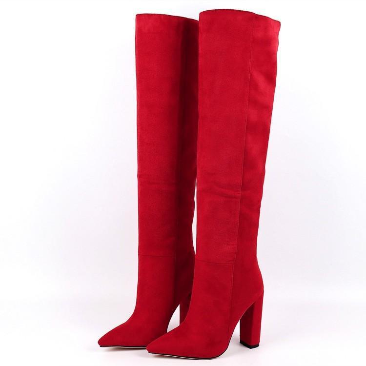 Women's Fashion Over The Knee Stretch Chunky Heel, Pointed Toe High Heel Boots