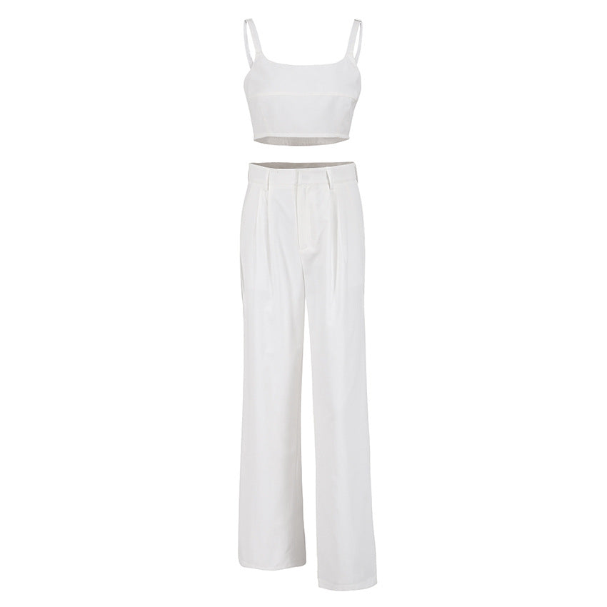 Summer Women's Cotton Linen Tank Top & Wide Leg Pants Set