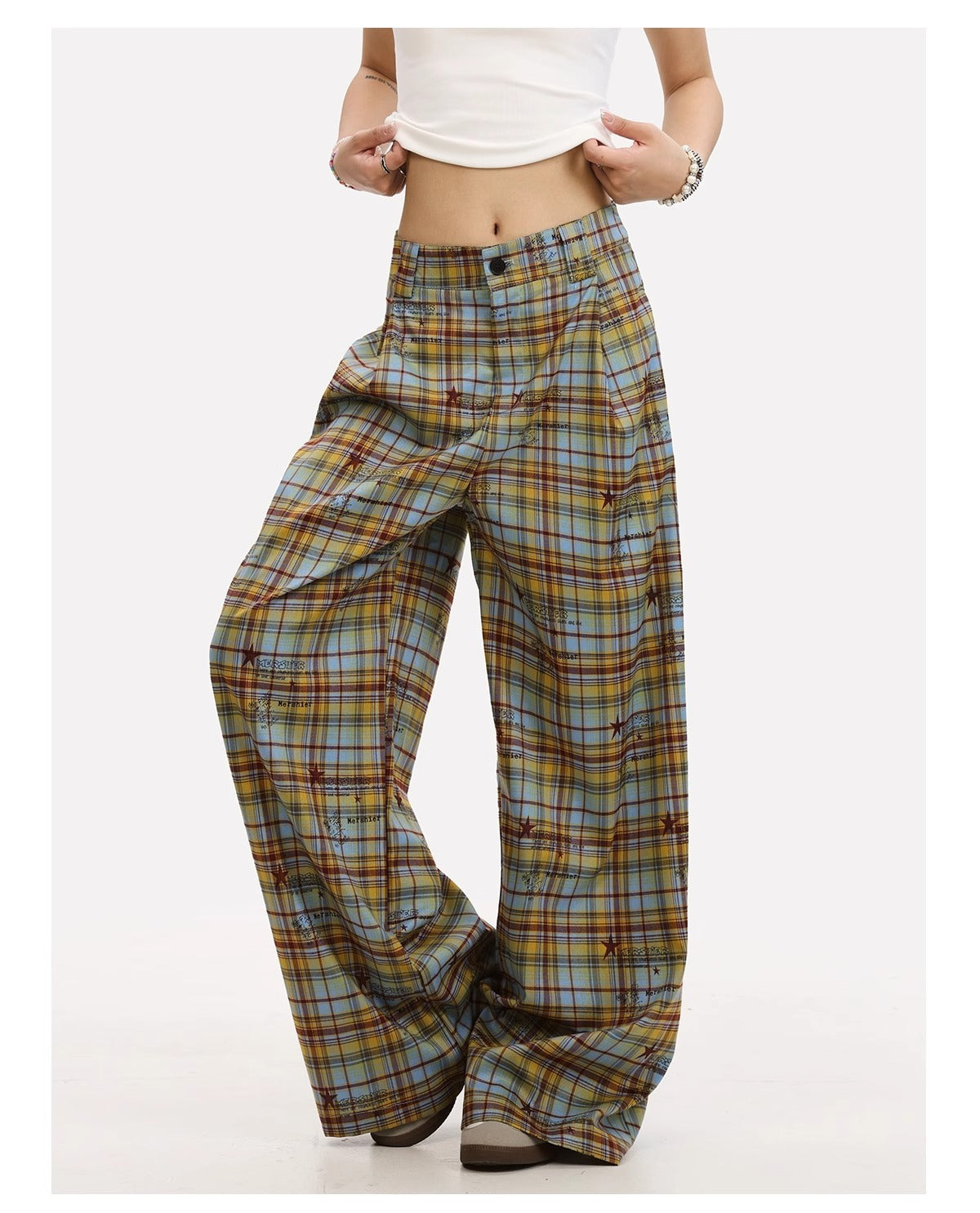American Retro Striped Graffiti Wide-leg Casual Plaid Pants