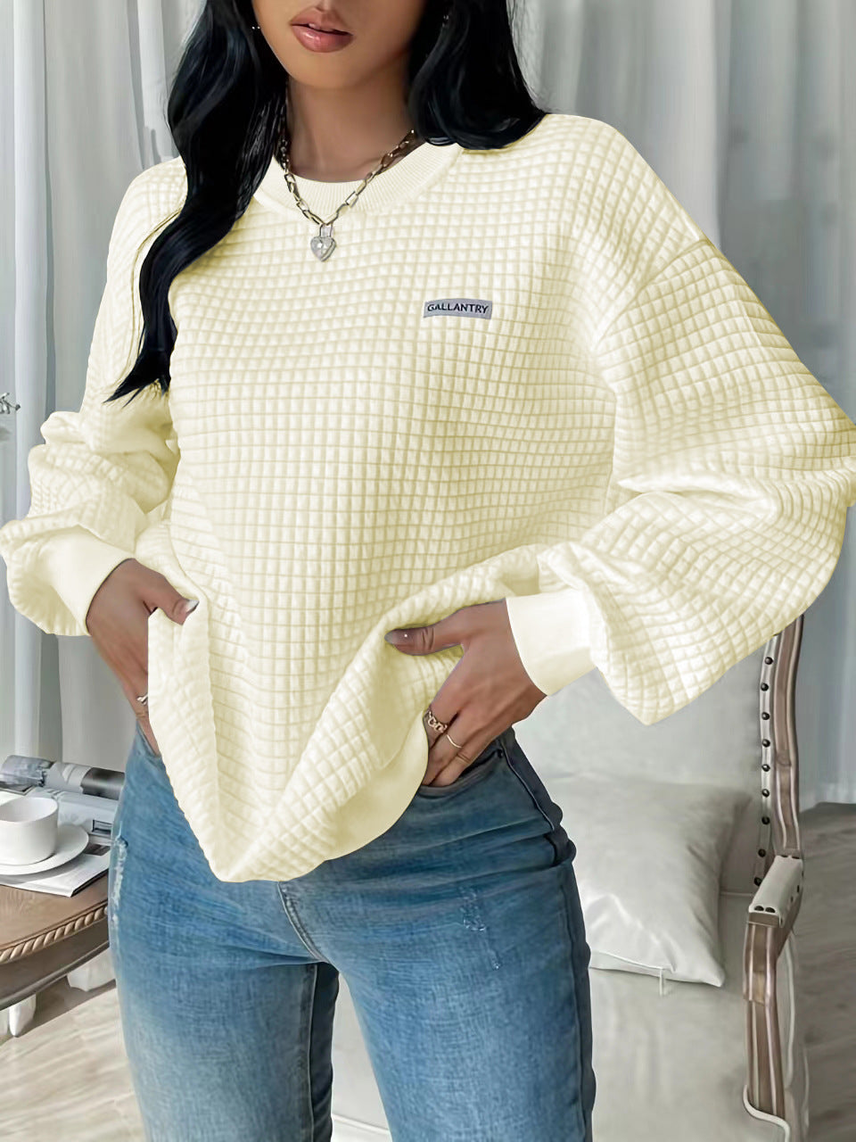 Letter Patch Detail Drop Shoulder Sweatshirt