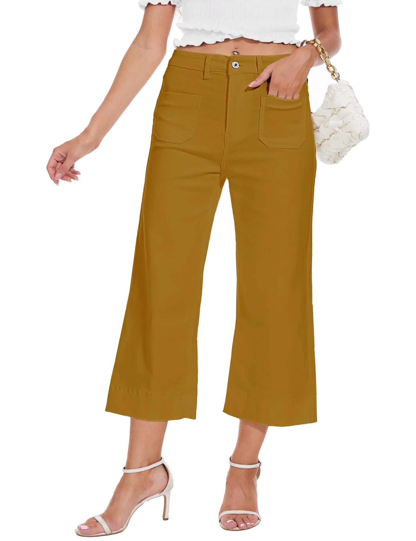 Flare Jeans for Women. Stretch Wide Leg Denim Capri Pants Trendy
