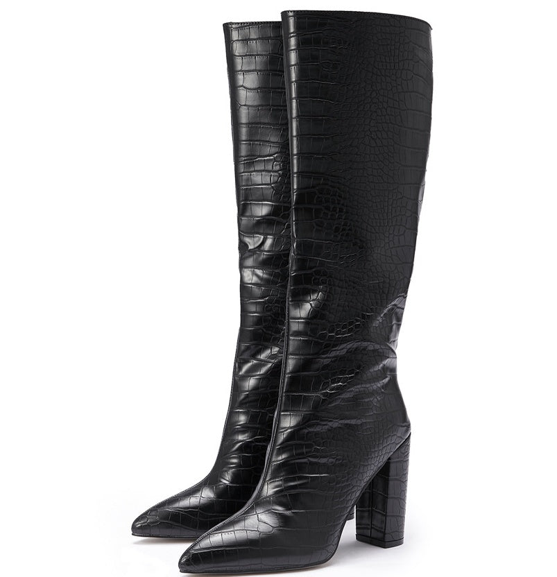 Ladies Fashion Pointed Toe Block Heel Boots