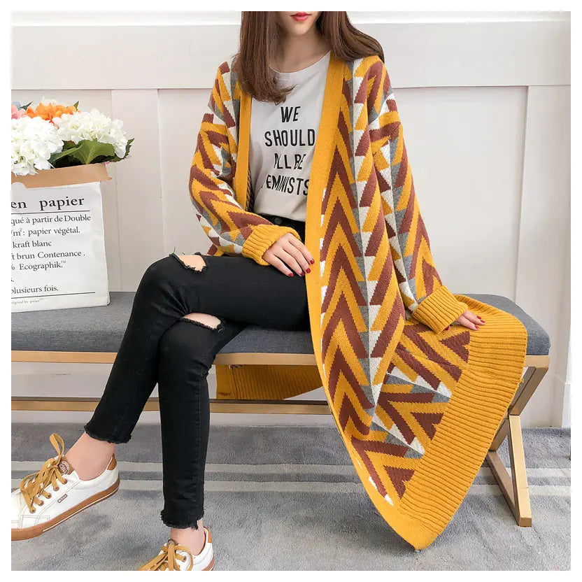 Geometric Cardigan Sweater for Women