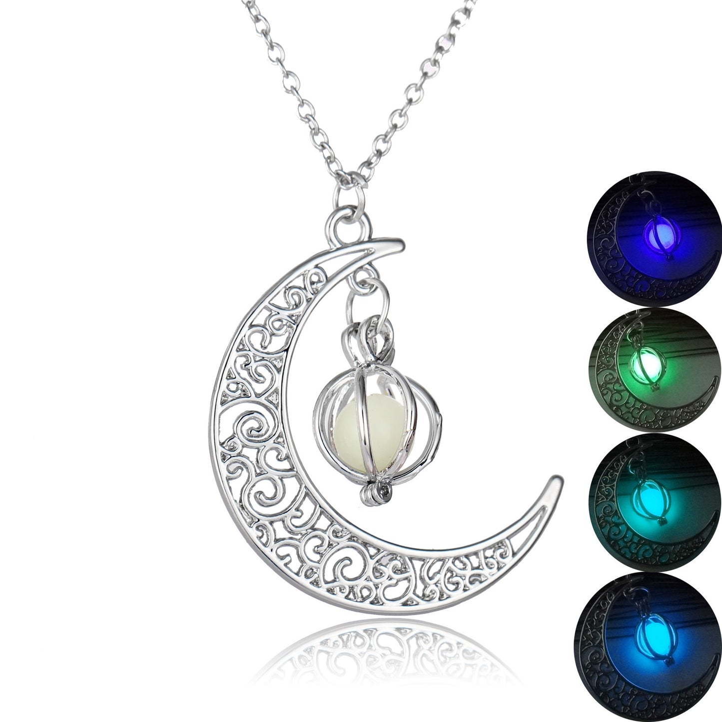 Moon Natural Glowing Stone Healing Pendant Necklace, Luminous Women Gift Charm